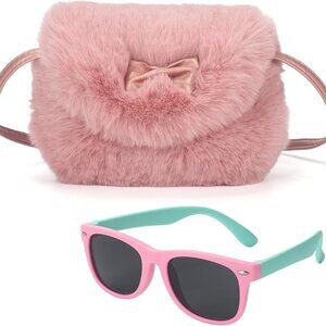 Hot Pink Kawaii Plush Crossbody Bag with Pink Sunglasses - Toddler Girl's Cute S